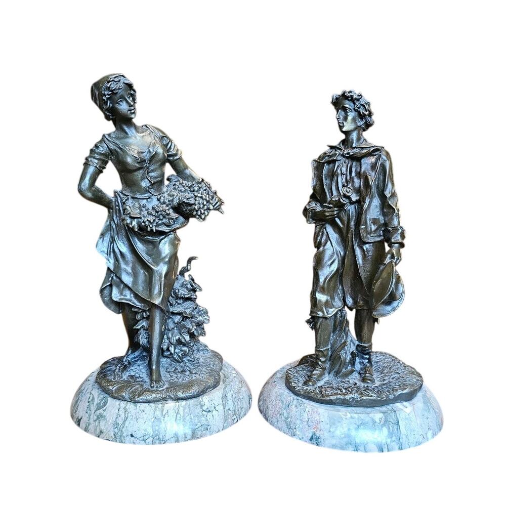 Antique French Bronze Figural Statue Set - Man and Woman Art Deco Era